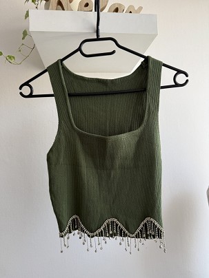 Zöld bordázott felső