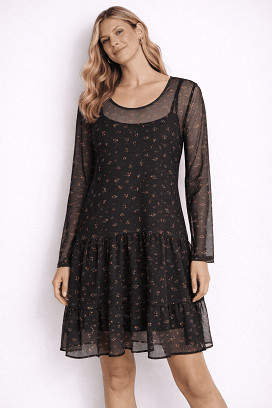 Fekete piros virágos ruha