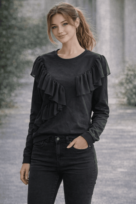 Fekete fodros pulóver