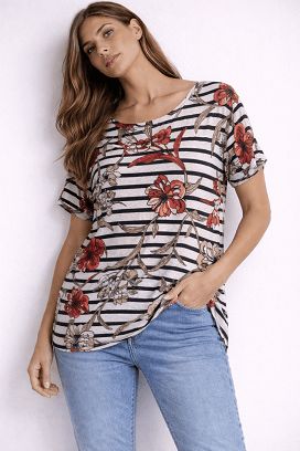 Virágmintás csíkos felső