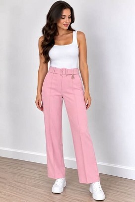 Rózsaszín női nadrág övvel (méretnélküli)